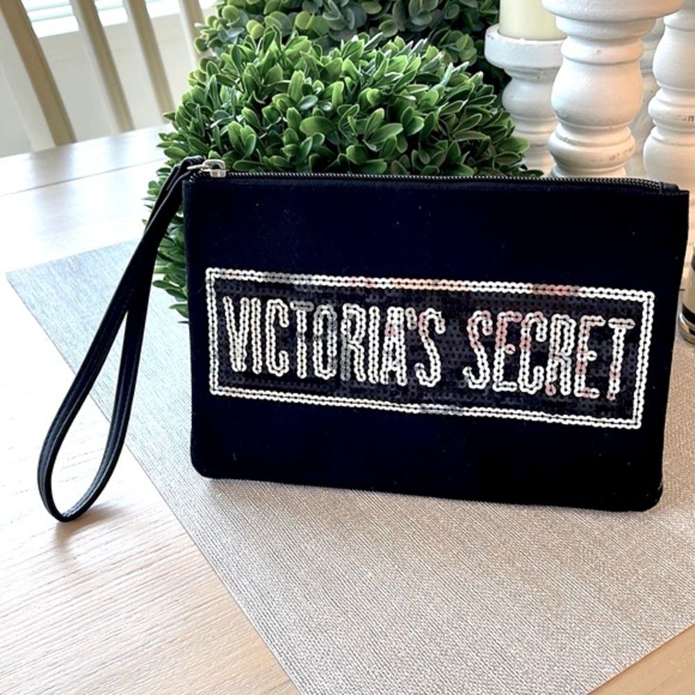 Victorias Secret sequined black zippered cosmetic case